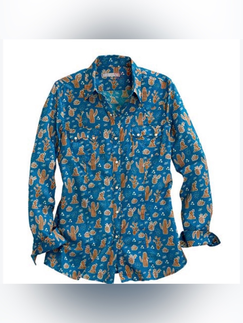 Tin Haul Teal Blue Cactus Print Button-Down Shirt